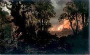 Franciszek Kostrzewski Fire of village. oil on canvas